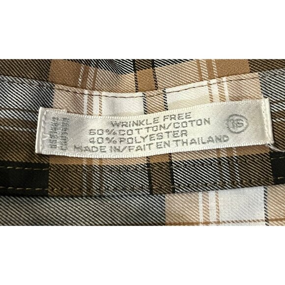 Foxcroft Blouse Women’s 16 Black Brown Cream Plaid Wrinkle Free Used Career - Picture 7 of 11
